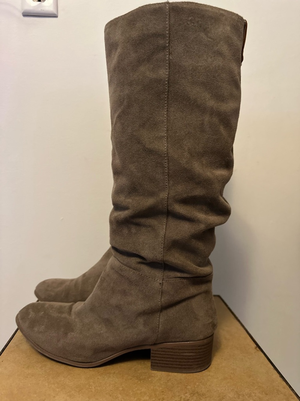 Taupe Suede Knee-High Women's Boots